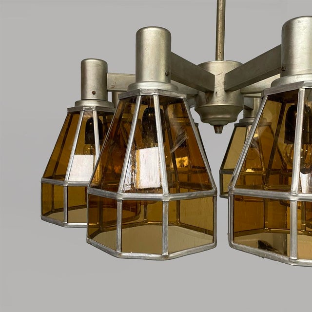 German Art Deco Chandelier in Yellow Glass and Metal, 1930s For Sale - Image 14 of 18
