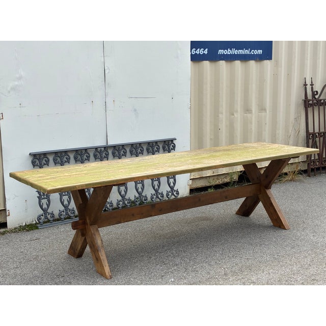 Farmhouse Pine Trestle Base Farmhouse Table For Sale - Image 3 of 18