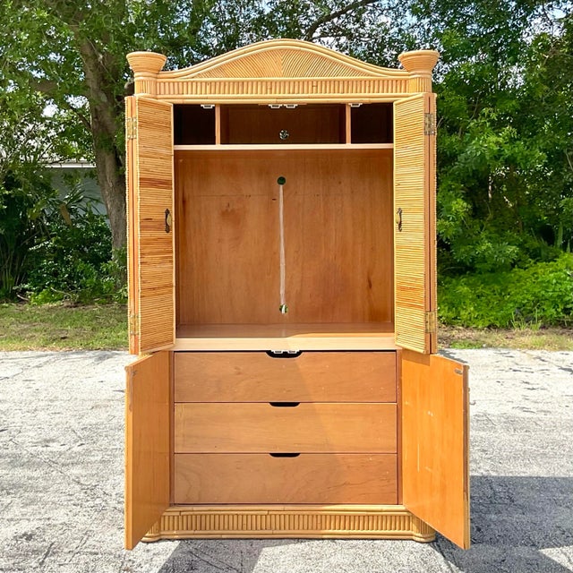 Late 20th Century Vintage Coastal Pencil Reed Armoire For Sale In West Palm - Image 6 of 6