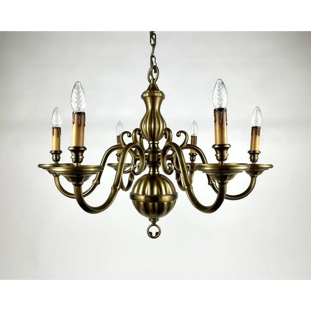 Very beautiful vintage ceiling chandelier in bronze by deknudt, belgium. circa 1970s. a very nicely chased vintage six...