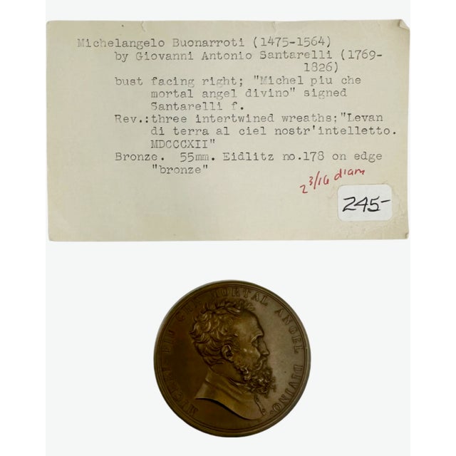Grand Tour 19th Century Bronze Medal Michelangelo Buonarroti by Santarelli Florence Italian Art Medal For Sale - Image 3 of 8