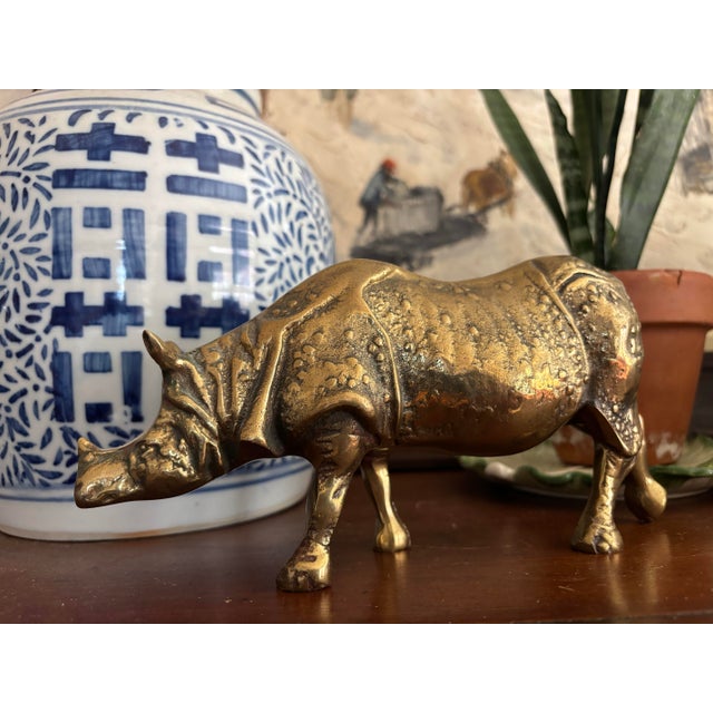 Late 20th Century Sculptural Brass Rhino Figurine For Sale - Image 10 of 10