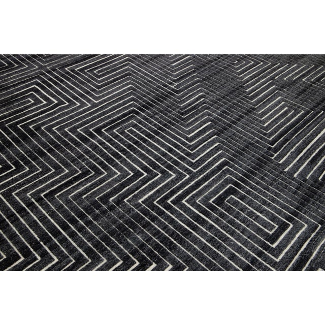 Contemporary Moroccan Style Charcoal Wool Rug With Geometric Pattern by Apadana For Sale - Image 10 of 10