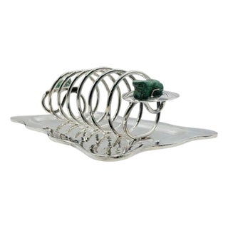 1980s Emilia Castillo Silver Plate & Malachite Frog Document Holder, Hand Signed For Sale