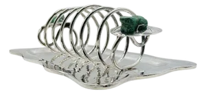 1980s Emilia Castillo Silver Plate & Malachite Frog Document Holder, Hand Signed