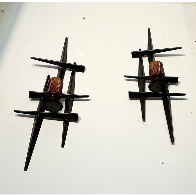 Vintage Brutalist Mid-Century Modern Wall Candle Sculptures Sconces - A Pair For Sale - Image 4 of 12