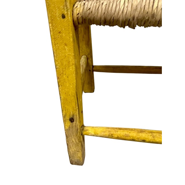 Early 20th Century Yellow Hand-Painted Mexican Folk Art Child’s Chair With Woven Rush Seat For Sale - Image 14 of 14
