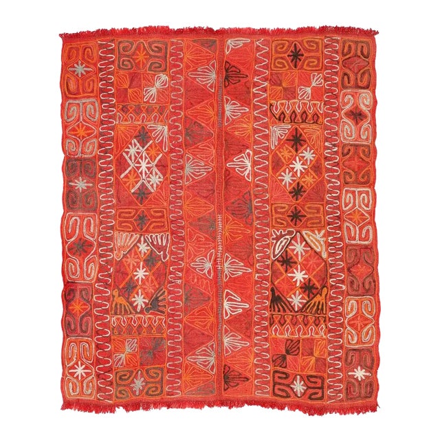 Mid 20th Century Orange Embroidered Arabi Kilim Rug For Sale