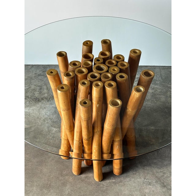 1970s Vintage Bundled Bamboo Glass-Top Dining Table, Attributed to Budji Layug For Sale - Image 5 of 17