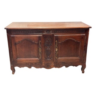 18th Century French Walnut Buffet With Carved Urn of Flowers For Sale