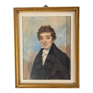 19th Century English or American Watercolor Miniature Portrait of a Gentleman