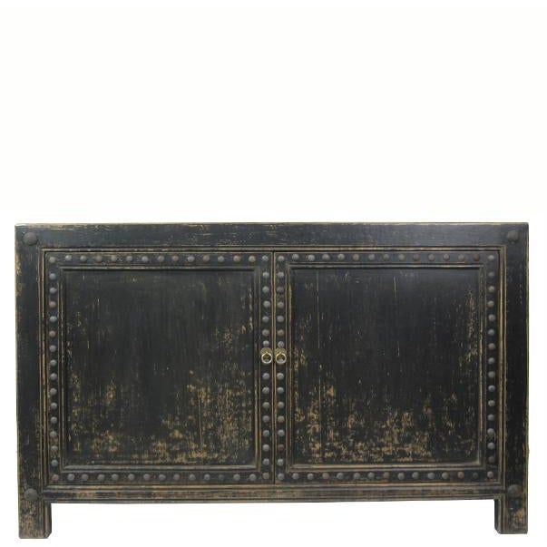 Wood Distressed 2 Panels Door Black Sideboard For Sale - Image 7 of 7