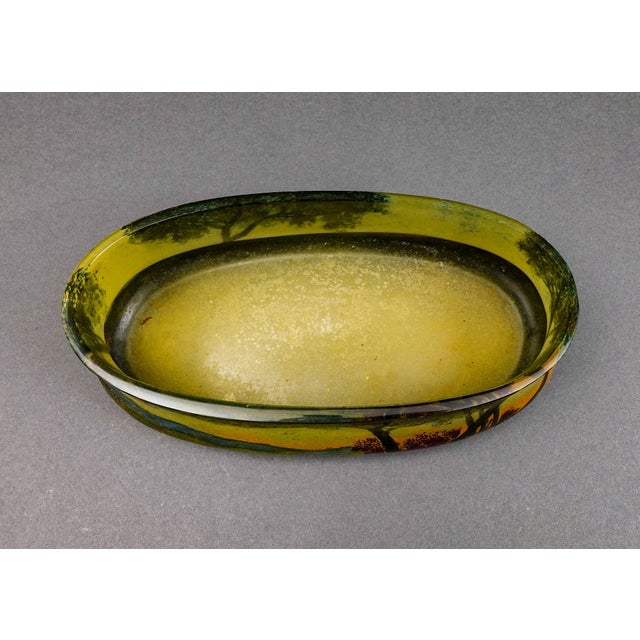 Legras France Signed Scenic Landscape Enamel Cameo Glass Jardiniere Bowl Vase For Sale In Miami - Image 6 of 7