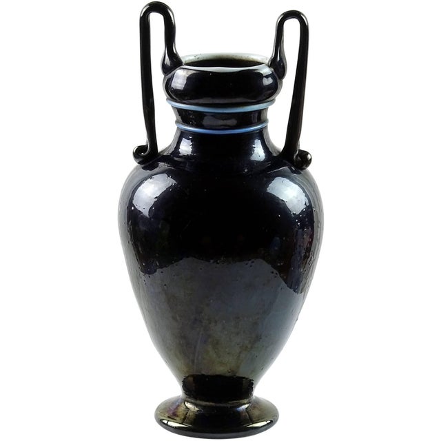 Antique Murano Metallic Black Iridescent Italian Art Glass