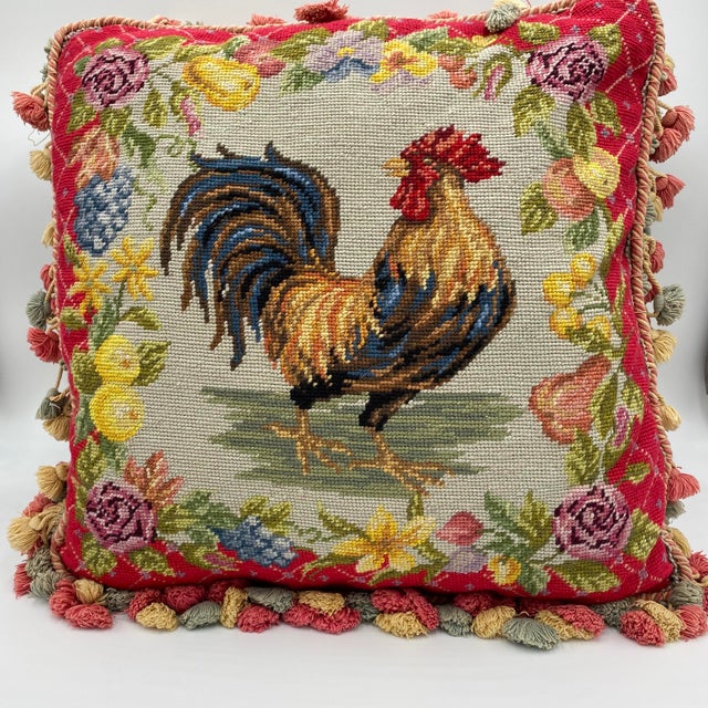 Vintage Needlepoint Rooster Pillows With Tassels a Pair Chairish