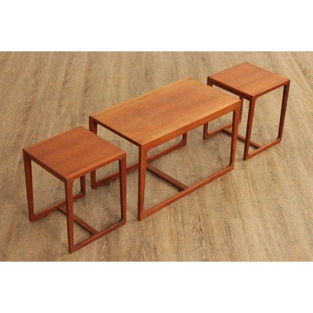 Danish Modern Set of Three Teak Nesting Tables For Sale - Image 4 of 12