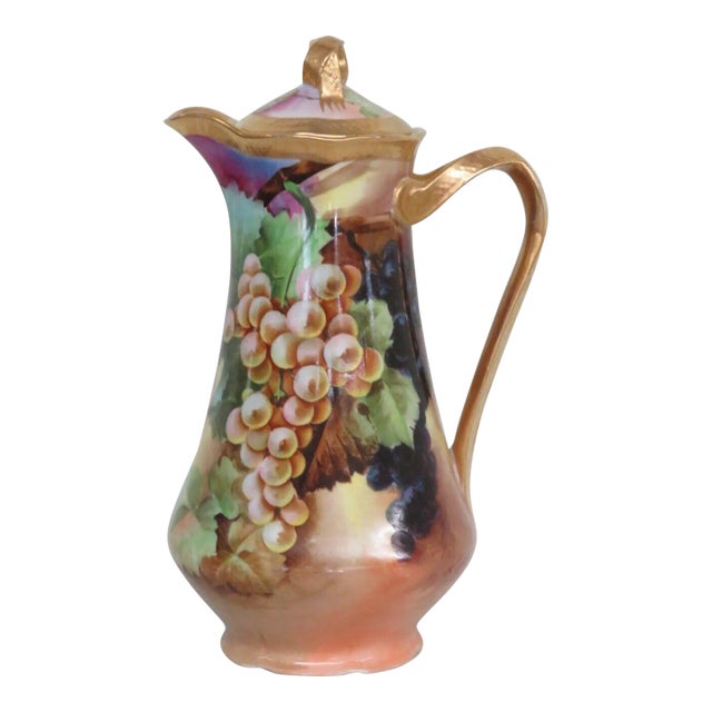 Ginori Italy Hand Painted Grape Design Coffee Tea Chocolate Pot Pitcher For Sale