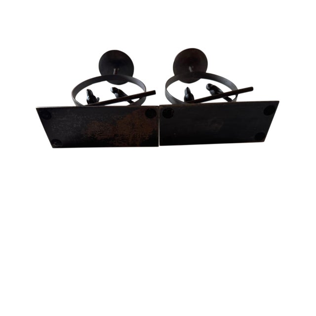 Pair of Pottery Barn Heavy Iron Bird & Branch Pillar Candle Holders For Sale In Houston - Image 6 of 8