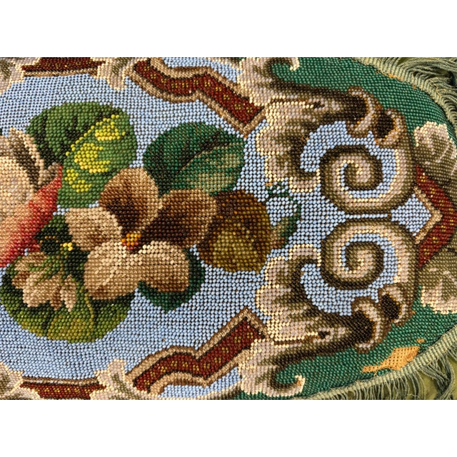 Pair of Exquisite Antique Victorian-Style Beaded Needlepoint & Velvet Pillows For Sale - Image 10 of 11