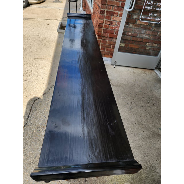 Late 20th Century Monumental Antique Style Chinese Bamboo Alter Console Table With Black Lacquer Top For Sale - Image 13 of 16