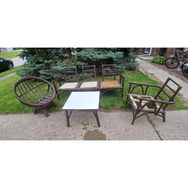 Mediterranean Vintage 1970s 4 Pc Bamboo Patio Set For Sale - Image 3 of 8