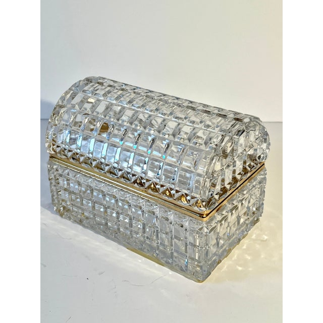 Art Deco Cut Crystal Domed Lidded Box on Hinge With Brass Closure Details For Sale - Image 3 of 8