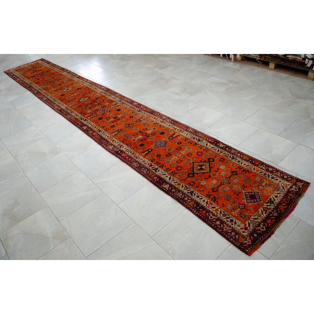 Hand-Knotted Turkish Runner Rug Extra Long Hallway Decor Stair Runner - 2′9″ × 17′7″ For Sale - Image 10 of 17