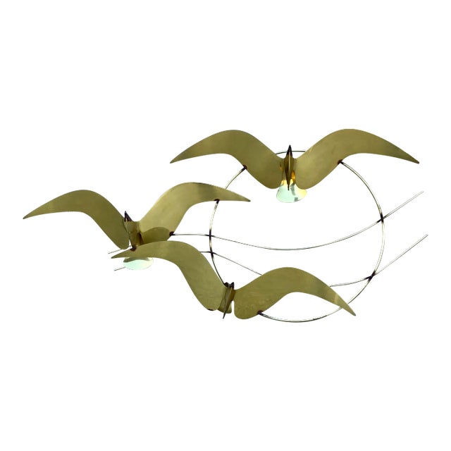 1980s C Jere Brass Plated Bird Flock of Seagulls Wall Sculpture, Signed and Dated For Sale