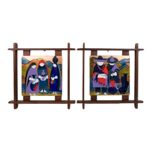 Judith Daner Enamel Artwork Wall Panels Set, the Mexicans, 1950s, Set of 2 Pieces