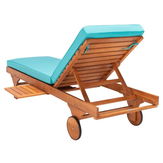 Modern Newport Chaise Lounge Chair with Side Table, Natural/Aqua Cushion For Sale - Image 3 of 13