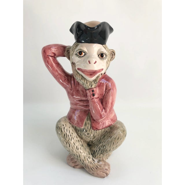 Large Vintage Mottahedeh Majolica Pink & Tan Monkey Pitcher For Sale - Image 9 of 10