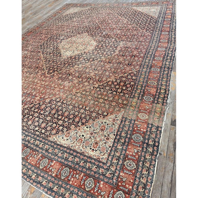 1920s Traditional Red Rust Field Medallion Antique Tabriz Handknotted Wool Room Size Rug For Sale - Image 4 of 5