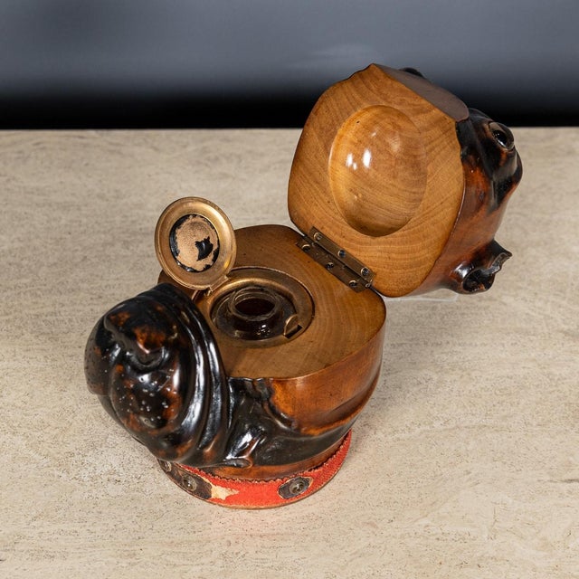 Antique 20th Century Wood of Life Bulldog Inkwell Jar, 1910s For Sale - Image 14 of 18