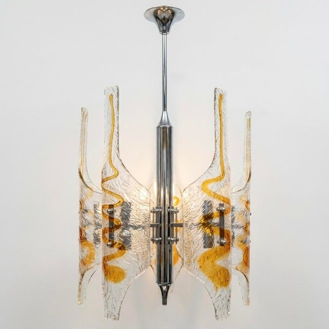 Mazzega Murano 1970s Murano Glass Tubular Chandelier in Clear and Amber For Sale - Image 4 of 7