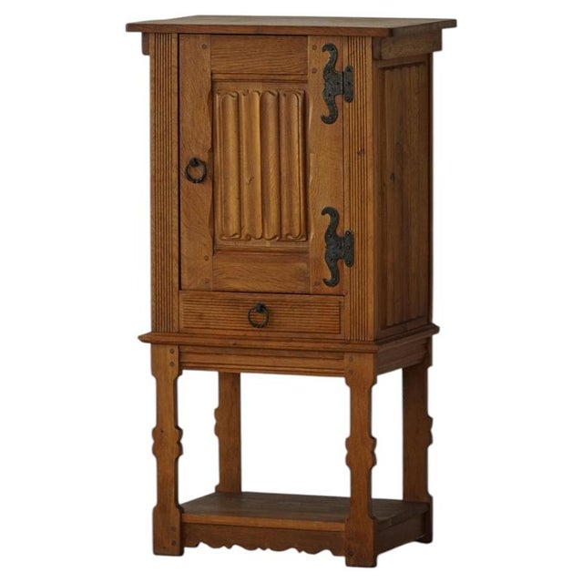 Scandinavian Narrow Oak Cabinet, 1950s For Sale - Image 17 of 17
