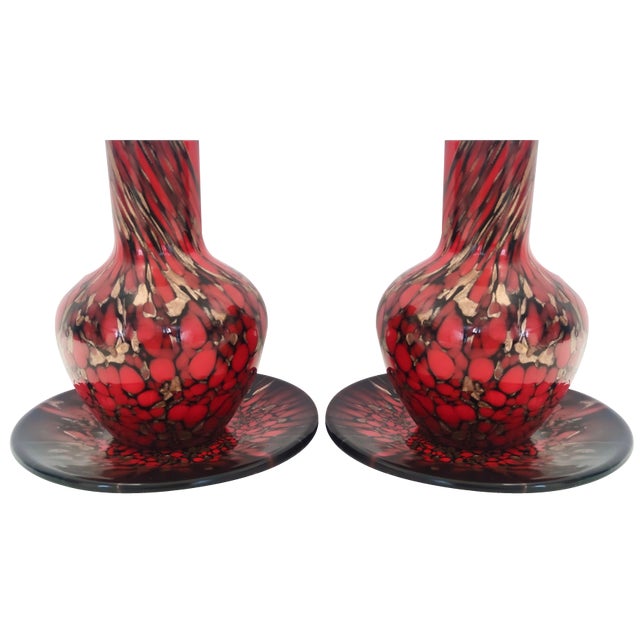 Black and Red Murano Glass Vases with Bronze Aventurine Glass attributed to Vincenzo Nason, 1960s, Set of 4 For Sale