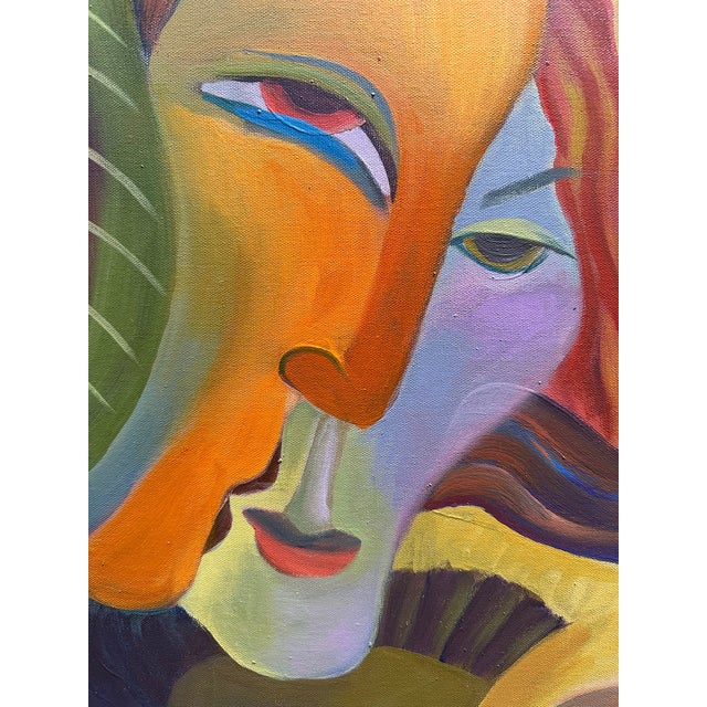 Contemporary Marc Zimmerman "Falling Leaves" Oil Painting, Three Figures in Tropical Village, Vertical Format, Warm Palette, Contemporary Art West Coast For Sale - Image 3 of 9