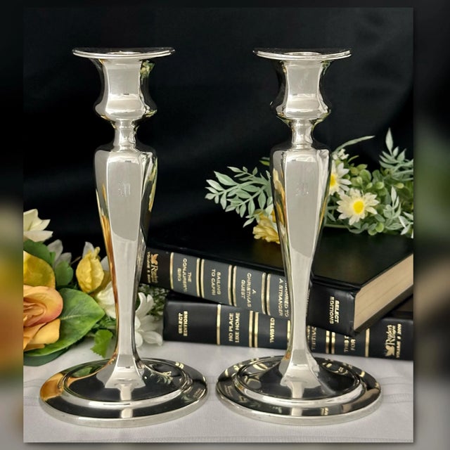 Art Nouveau Antique Tiffany and Co Sterling Silver Candlesticks Monogram -A Pair For Sale - Image 3 of 12