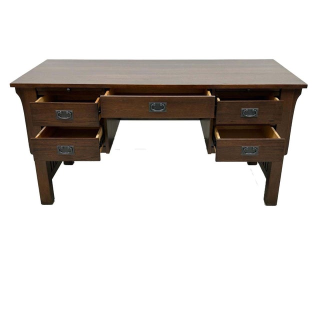 Preorder Mission Quarter Sawn Oak 5 Drawer Desk - Walnut For Sale - Image 9 of 11