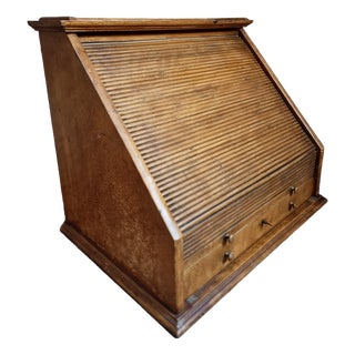 Antique Optician's Table Display Cabinet in Walnut with Roll Top, France, Early 1900s For Sale