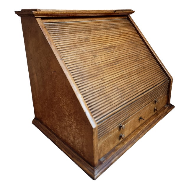 Antique Optician's Table Display Cabinet in Walnut with Roll Top, France, Early 1900s For Sale