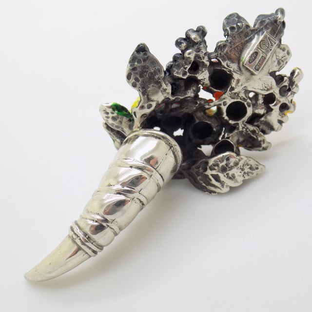 Metal Vintage Italian Handmade Genuine Silver Cornucopia Lucky Charm Figurine Miniature, Made in Tuscany For Sale - Image 7 of 10