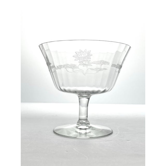 Fostoria 1910s Antique Fostoria “Lotus” 5 Etched Optic Footed Dessert Bowls For Sale - Image 4 of 6