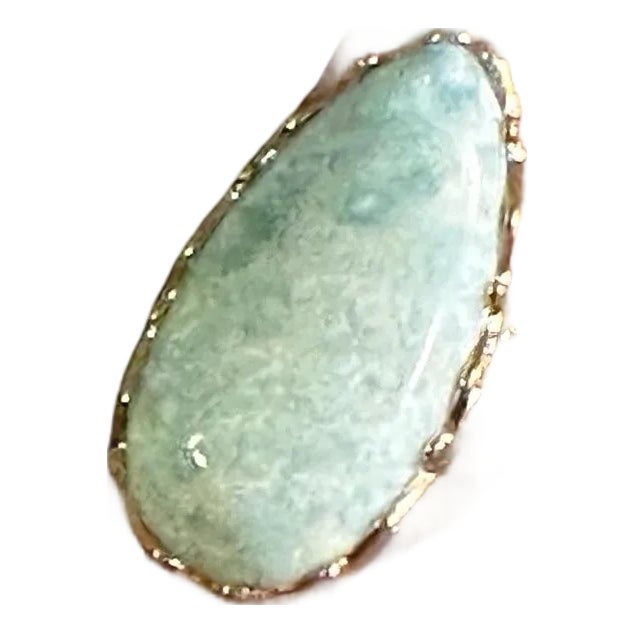 Larimar Large Gemstone Ring Sterling Silver & Gold Vermeil Sz 7 New! For Sale
