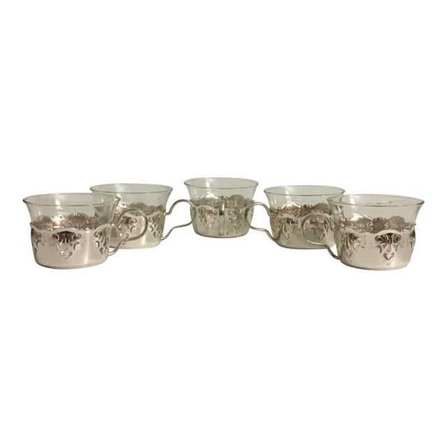Vintage Glass & Chrome Teacups - Set of 5 For Sale