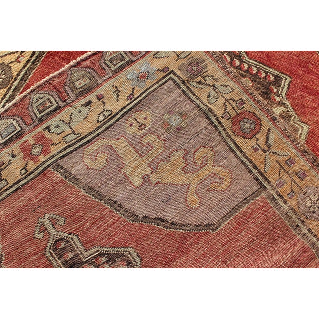 Gallery Size Vintage Oushak Rug With Lustrous Wool and Three Central Medallions For Sale In Atlanta - Image 6 of 9