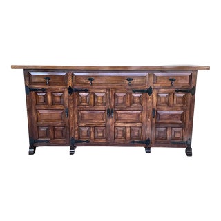19th Century Large Catalan Spanish Baroque Carved Oak Tuscan Credenza or Buffet For Sale