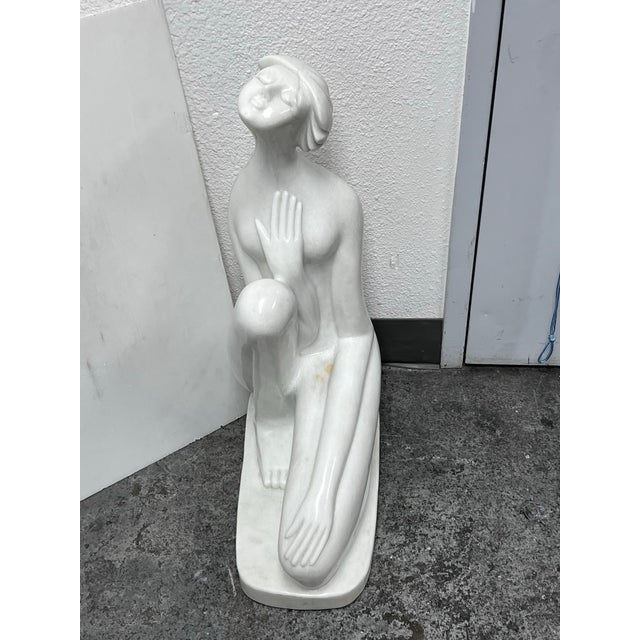 White Art Deco Kneeling Woman Marble Sculpture For Sale - Image 8 of 12