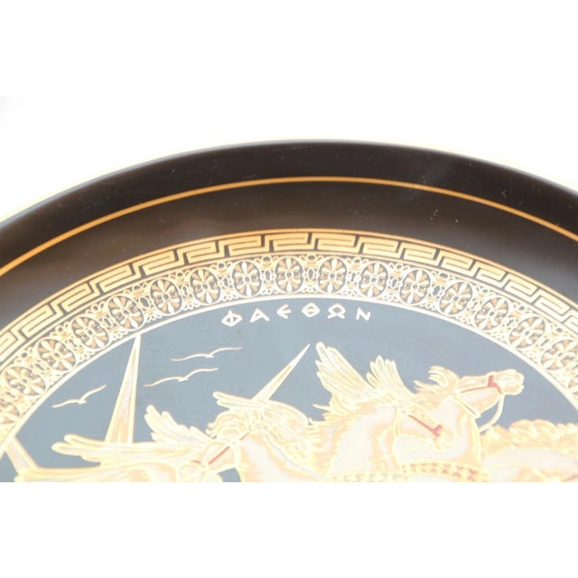 Greek Warriors Black With 24k Gold Porcelain Decorative Wall Plate 1970's For Sale - Image 9 of 13