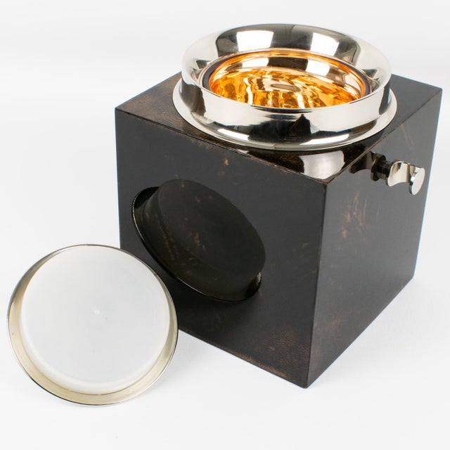 Aldo Tura Lacquered Goatskin and Chrome Metal Ice Bucket For Sale - Image 10 of 13